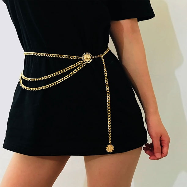 Cinturón De Metal De Plata Gótico Negro, Cinturón De Diamant De