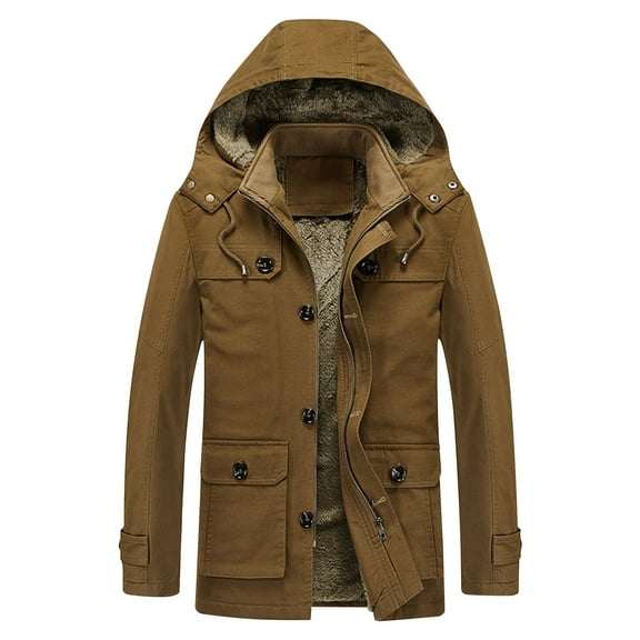 Zpanxa Men's Heavyweight Winter Coat Detachable Hood Insulated Parka with Multiple Pockets for Extreme Cold Weather Urban Warmth Brown 4XL