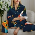 thumbnail image 4 of Goofa Spaceships and Stars Printed Women’s 2 Piece Pajama Set Super,Pajamas Women's Long Sleeve Sleepwear Soft Button Down Loungewear Pjs Lounge Set Nightwear-Large, 4 of 9