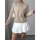 thumbnail image 5 of Suéteres de Cuello Redondo con Apliques Florales 3D para Mujer, Larga, Hombros Caídos, Elegantes Tops de Punto Caqui S, 5 of 8