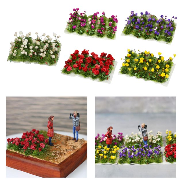 5 cajas de flores de simulación en miniatura, modelo de racimo, diseño de hierba ferroviaria Macarena pasto micro paisaje