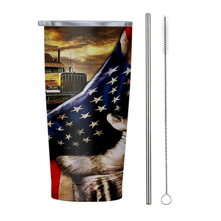 

Trucker American 20oz Tumbler Insulated Stainless Steel Water Bottle Portable Travel Coffee Tea Mug Cup