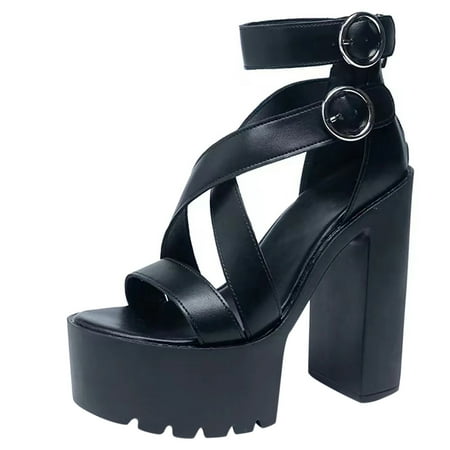 

Yeleire Sandals For Women Ladies Chunky High Heels Waterproof Platform Sandals Casual Zippered Shoes