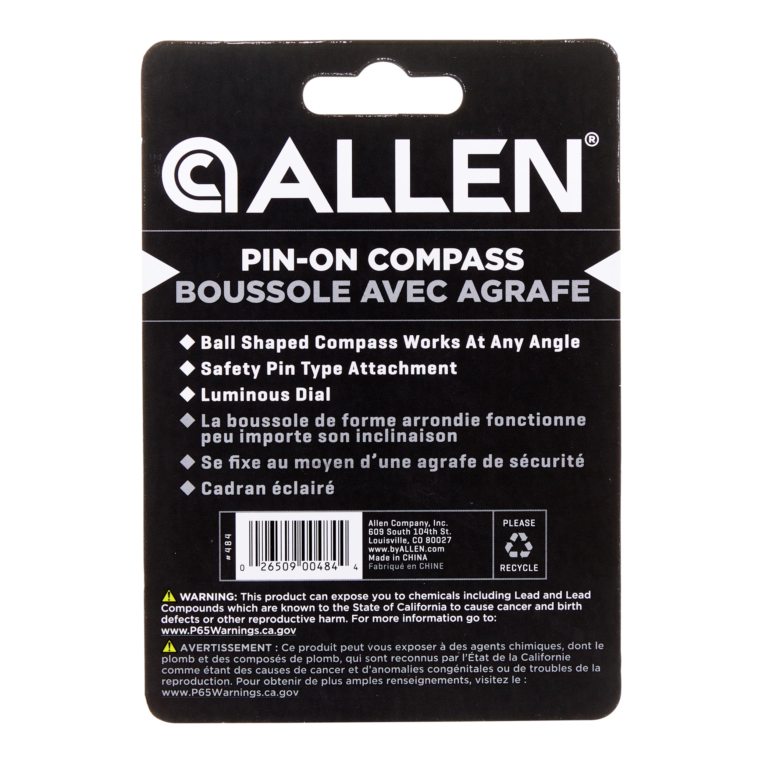 Allen Company Pin On Ball Liquid Filled Compass, 2-Pack, Black