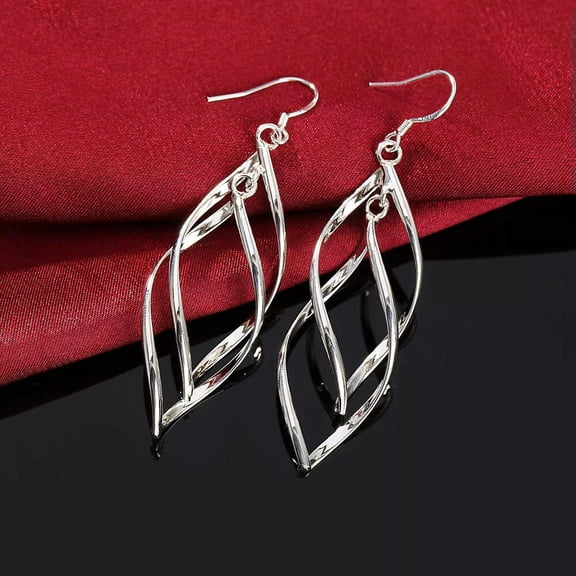 GKNET Wholesale Womens 925 Silver Double Leaf Dangle Drop Earrings Fashion Jewelry