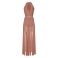 thumbnail image 4 of Eandarui Womens Lyrical Contemporary Dance Costume Halter Neck Flowy Tulle Maxi Long Dress Side Split Dusty Pink L, 4 of 6