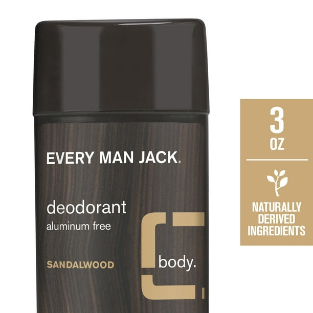 Every Man Jack Sandalwood AluminumFree Deodorant for Men, Naturally Derived, 3 oz