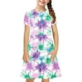 thumbnail image 2 of Odeerbi Kids Girls Gradient Tie-Dye Skater Dress Summer Cute Flared Swing Dress Kids Short Sleeve Stretchy A Line Dress Kids Girls Clothes, 2 of 7