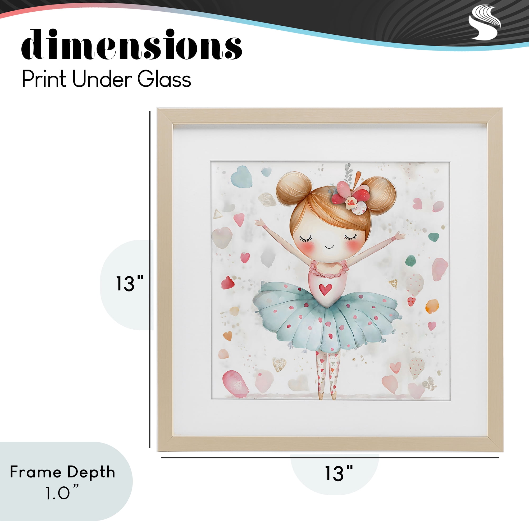 Stupell Industries Cute Ballerina with Hearts Birch Framed Print Under Glass, design by Creative Studio