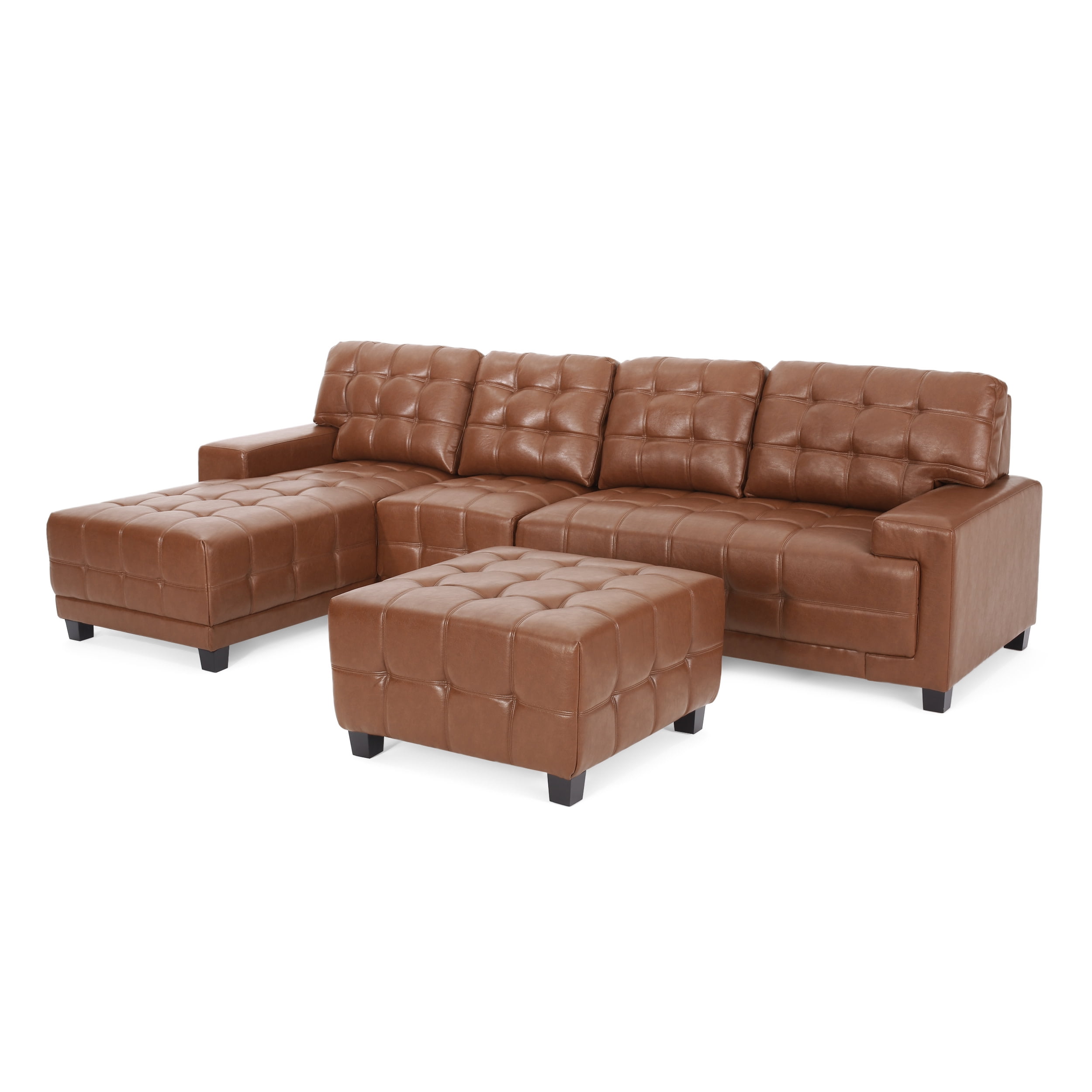 GDF Studio Littell Contemporary Faux Leather Tufted 4 Seater Chaise Lounge Sectional Sofa with