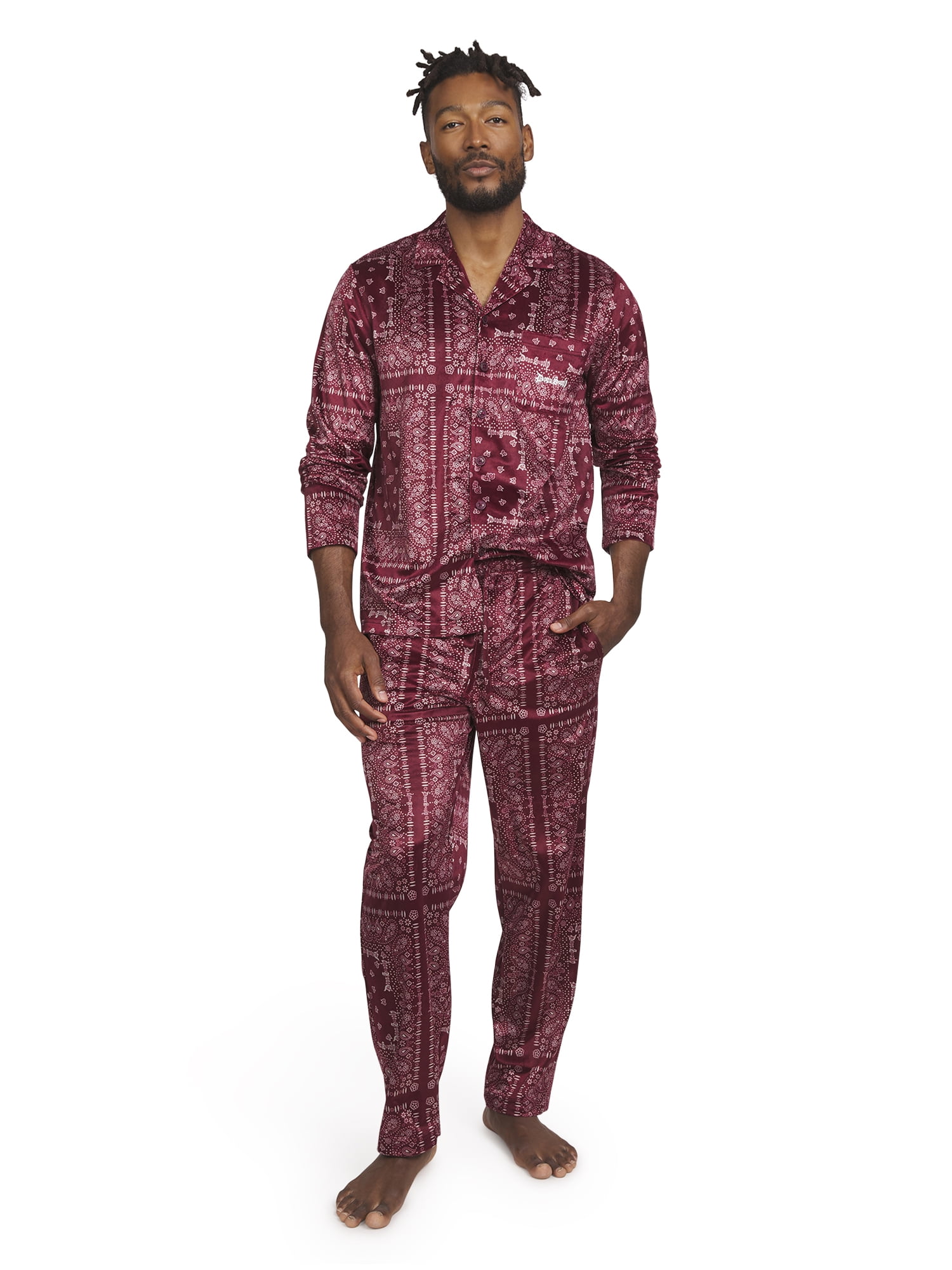 Dogg Supply by Snoop Dogg Men's 2-Piece Long Sleeve Microfleece Button Front Top and Pants Pajama Set