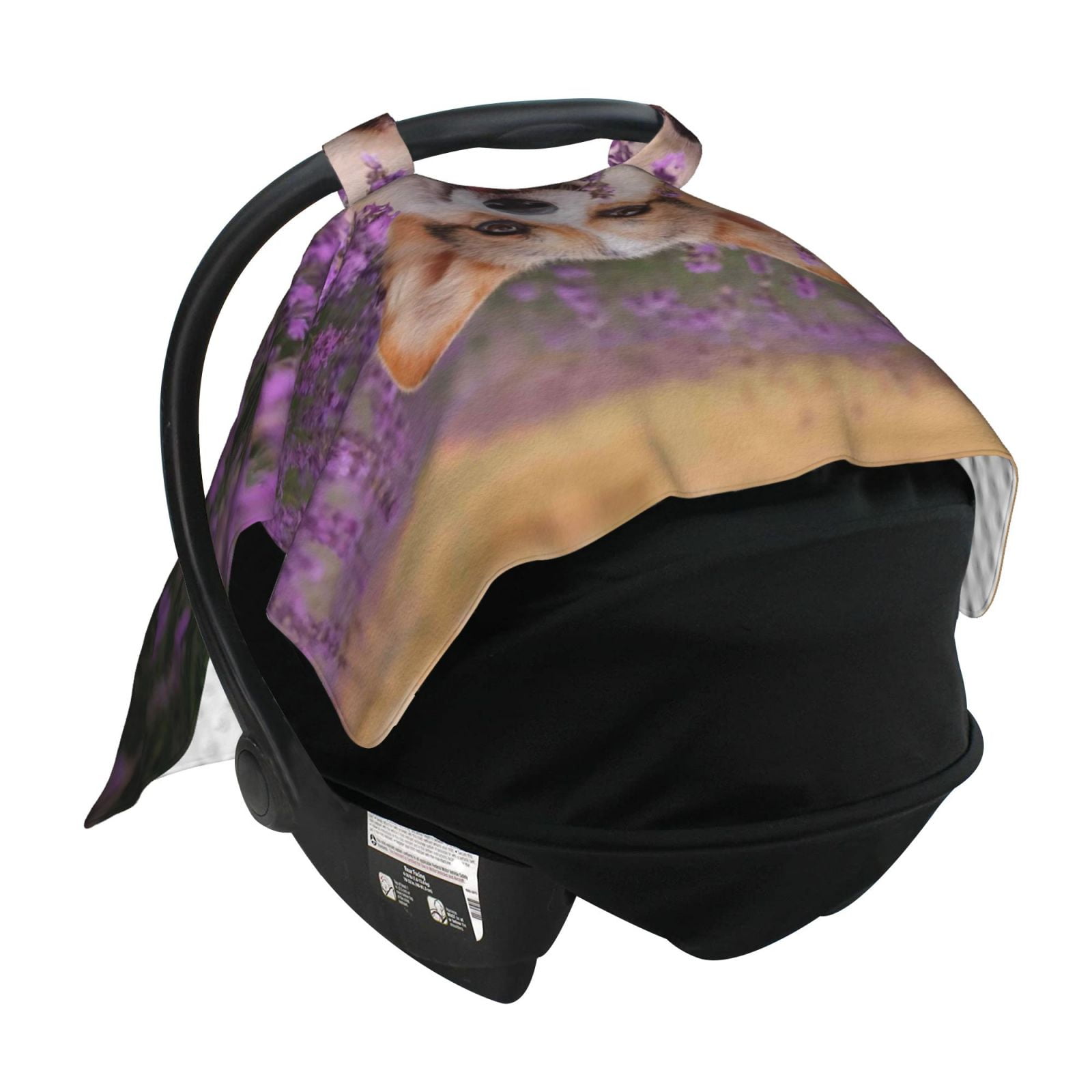 Naloa Dog in Lavender Flowers Baby Car Seat Cover, Breathable Baby Carrier Cover, Multiuse Baby Carrier Cover & Nursing Breastfeeding Cover