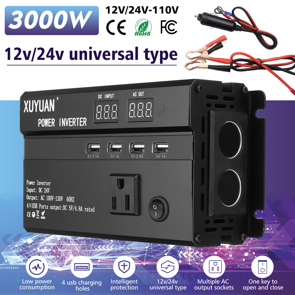 DFITO Car Power Inverter, 3000 Watts Inverters Converter Adapter DC 12V