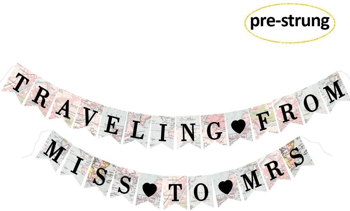 Traveling From Miss to Mrs Bridal Shower Banner, Bachelorette Party Decorations Supplies Kit for