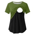 thumbnail image 4 of Hxshgdsn Womens Maternity Double Layer Nursing Top Short Sleeve Patchwork Round Neck for Breastfeeding（Green/L）, 4 of 9