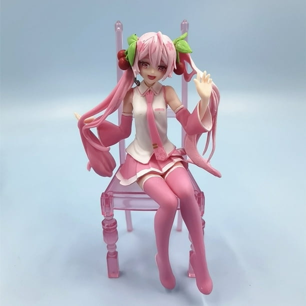 16CM Anime Hatsune Miku sexy Beautiful girl Pink sakura Chair sitting  position Action figure PVC Model toys car Ornaments gifts