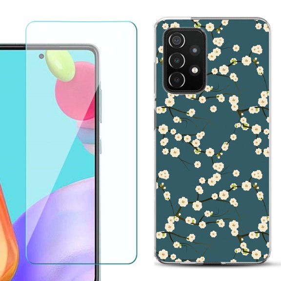 Slim-Fit Flexible Gel TPU Phone Case compatible with Samsung Galaxy A52 5G, with Tempered Glass Screen Protector, by OneToughShield ® - Blossom Green
