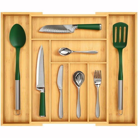 Royal Craft Wood Kitchen Drawer Organizer 6-8 Slot  Expandable Silverware Utensil Organizer 17.00 x 19.00 x 2.00 Inches Natural Bamboo