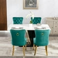 thumbnail image 3 of Velvet Dining Chairs Set of 2, Contemporary Barstools with Nailhead Trim and Button Tufted Decoration, Modern Armless Accent Chair Club Chair with Gold Metal Legs for Living Room Kitchen, Green, 3 of 7