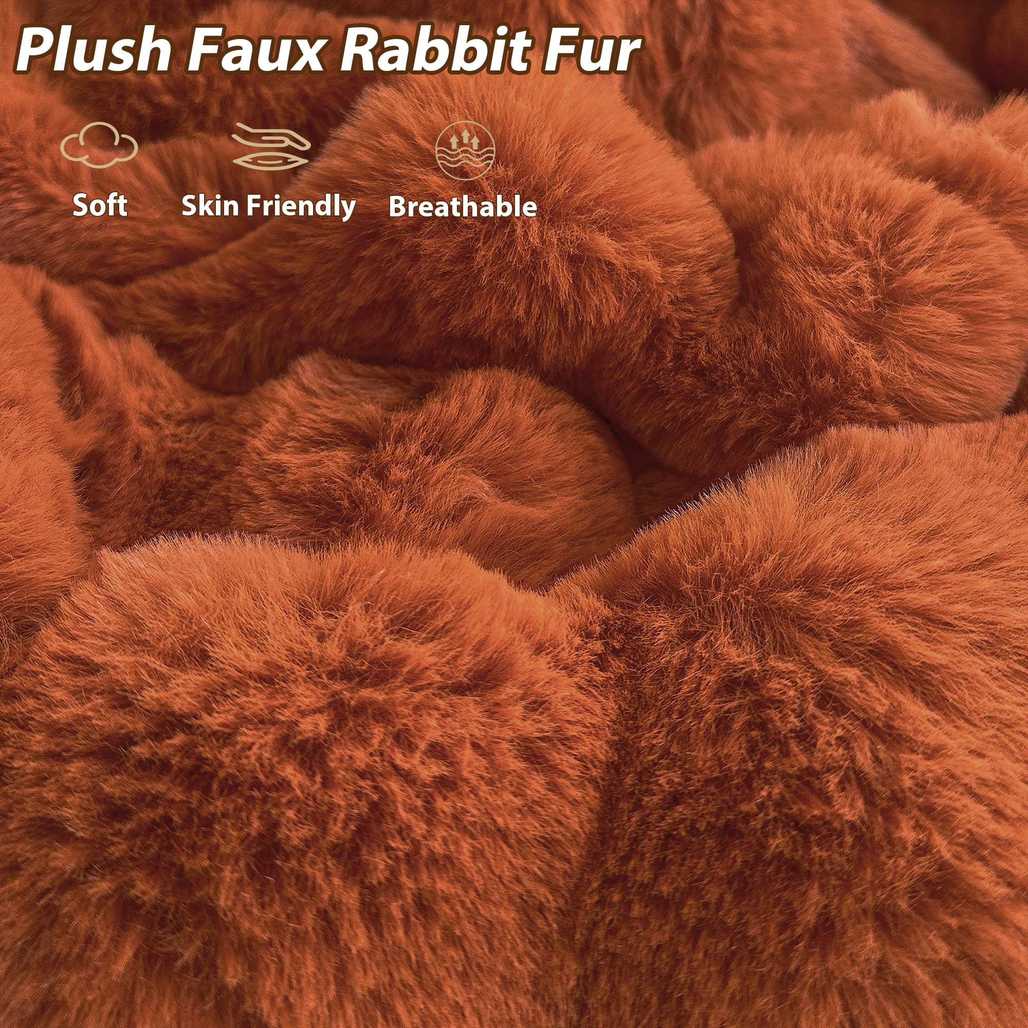 LIFEREVO Kids Fluffy Faux Rabbit Fur Bean Bag Cover (No Filler), Soft Cozy Fuzzy Stuffed Animal Storage Bubble Bean Bag for Plush Toys, Cute Shaggy Furry Beanbag Cover Girls Adults, Burnt Orange