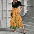 thumbnail image 4 of LWavelet Women's Puff Sleeve Two-Piece Maxi Skirt Set, Starfish & Floral Print for Vacation & Casual Outfits Ginger M, 4 of 5