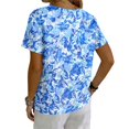 thumbnail image 5 of LWavelet Women's Floral Print Blouse Short Sleeve Tops Button Decor Pocketed Casual Basic Tee Light Blue XL, 5 of 5