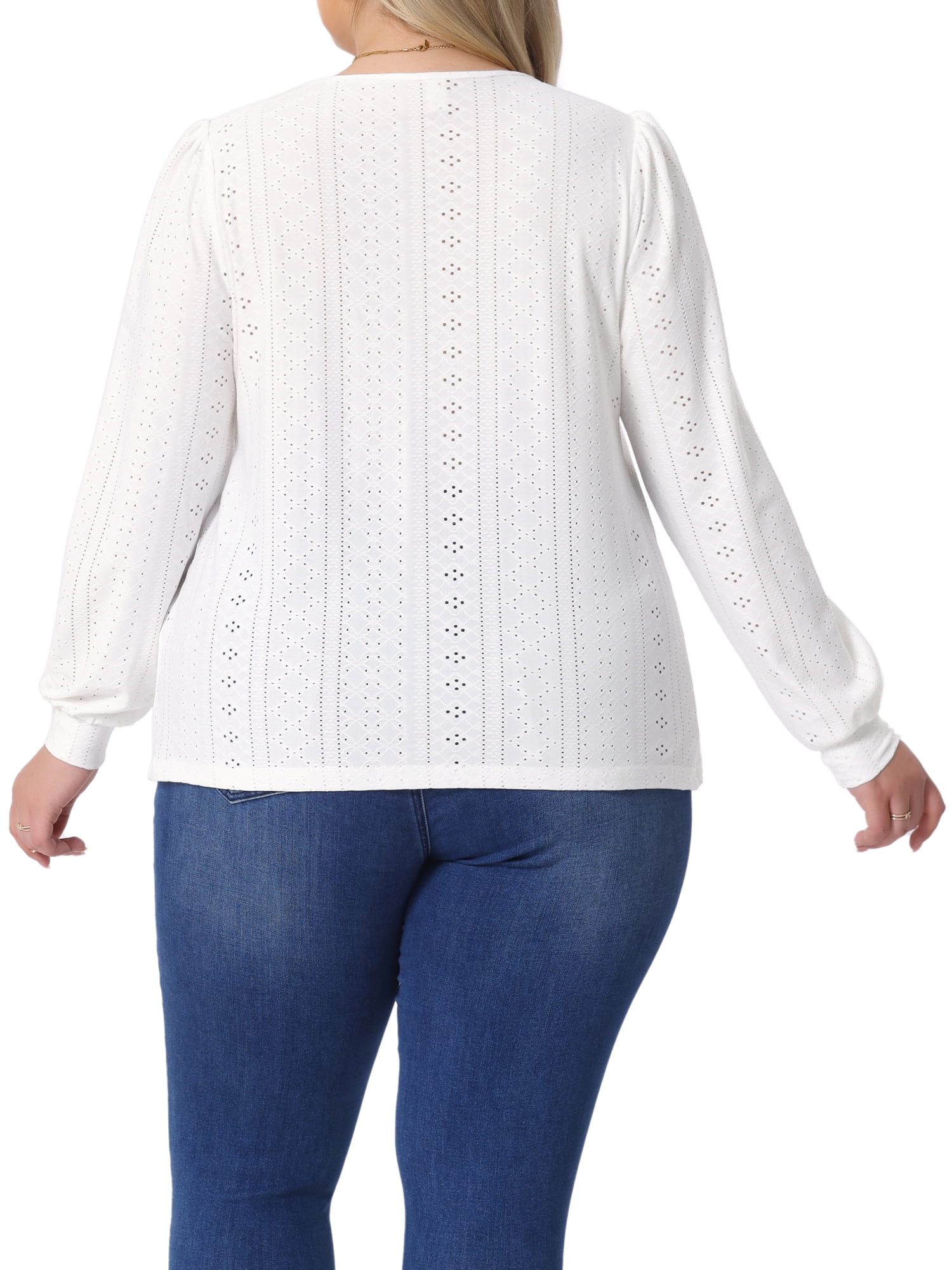 DARING DIVA Women's Plus Square Neck Hollow Dressy Casual Eyelet Shirts 2X White