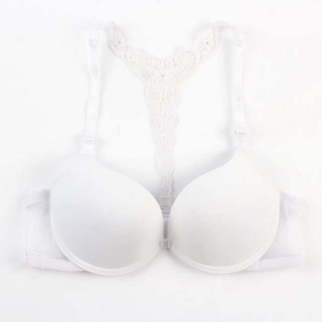 Wuffmeow Womens Sexy Front Closure Lace Racer Back Push Up Seamless Bra Racerback Bra