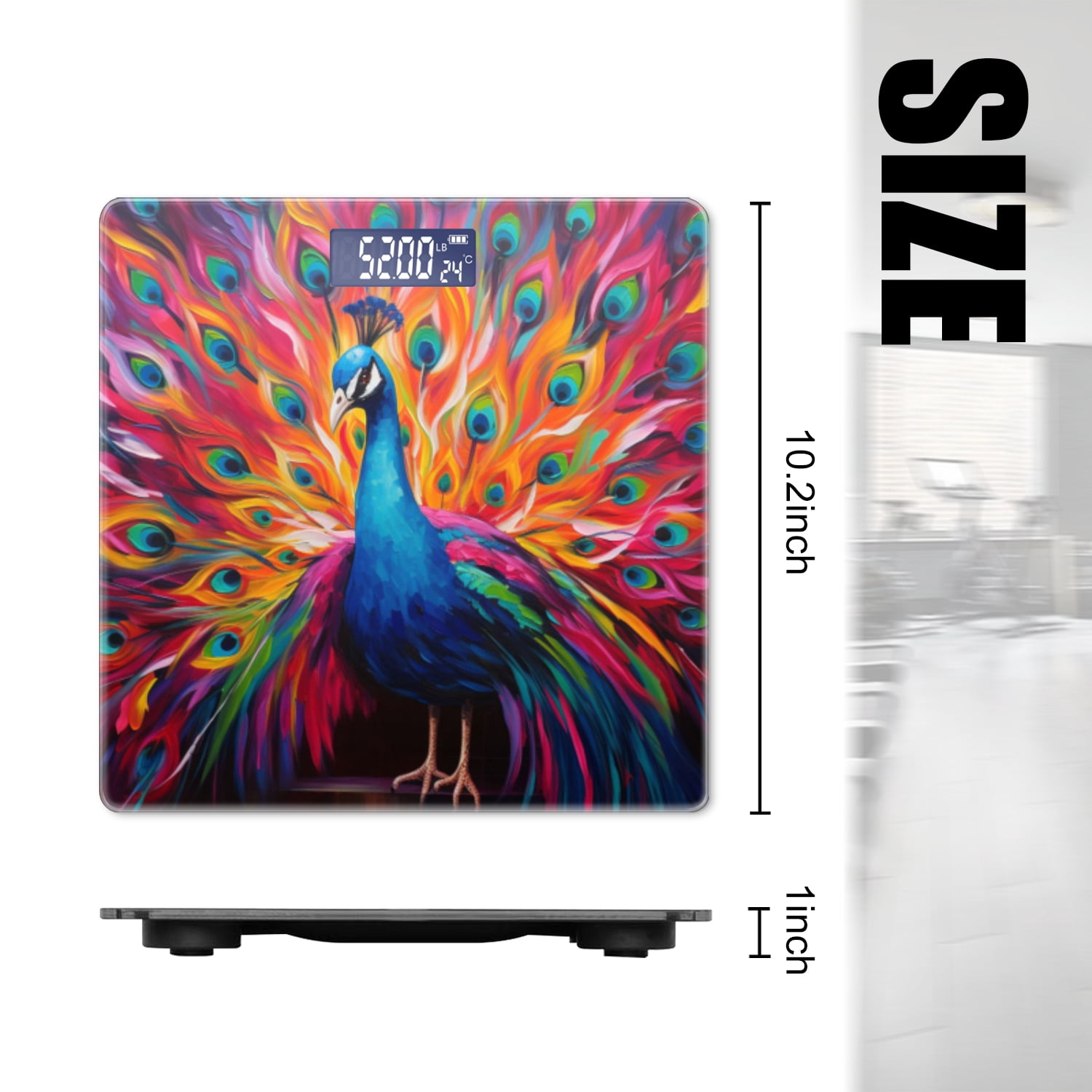 High Precision Body Weight Scale Smart Bathroom Scales with Large LCD Display(400lbs),Decorative for Bedroom-Colorful Peacock With Feathers Spread Out