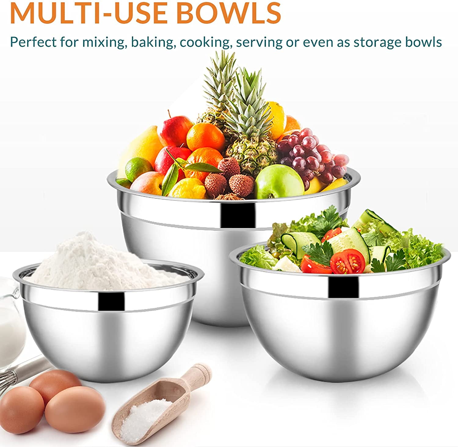 Mixing Bowls with Lids Set of 5, VeSteel Stainless Steel Mixing