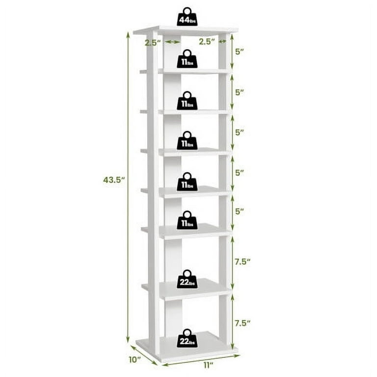 7-Tier Slim Wooden Vertical Shoe Rack for Entryway-White | Costway