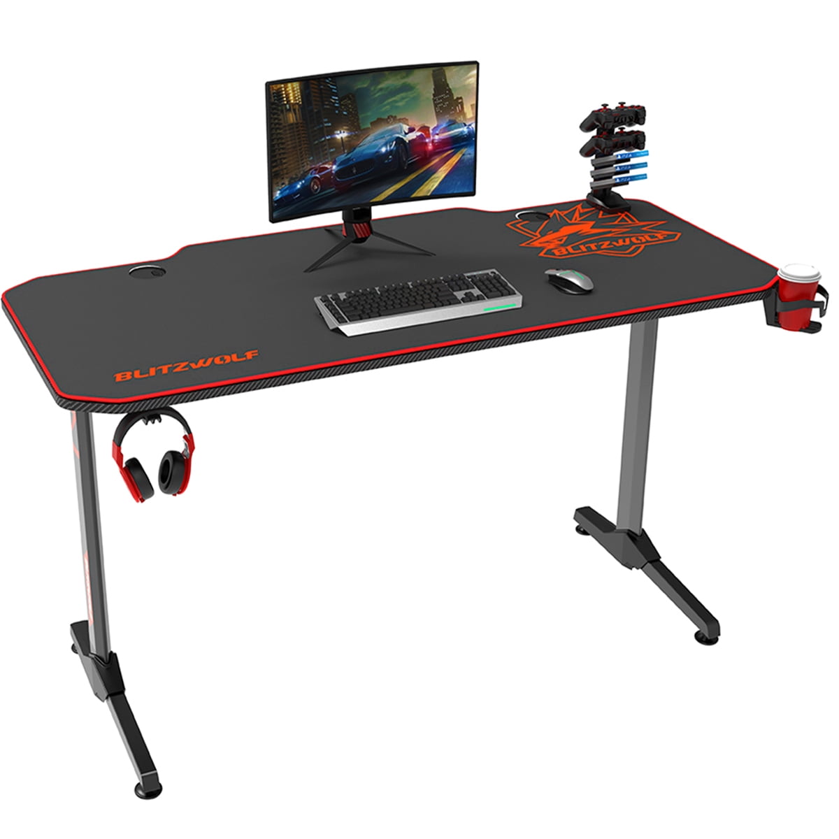 Details about   Computer Desk Gaming Desk 55 Inch Home Office Desk with Headphone Hook Cup 