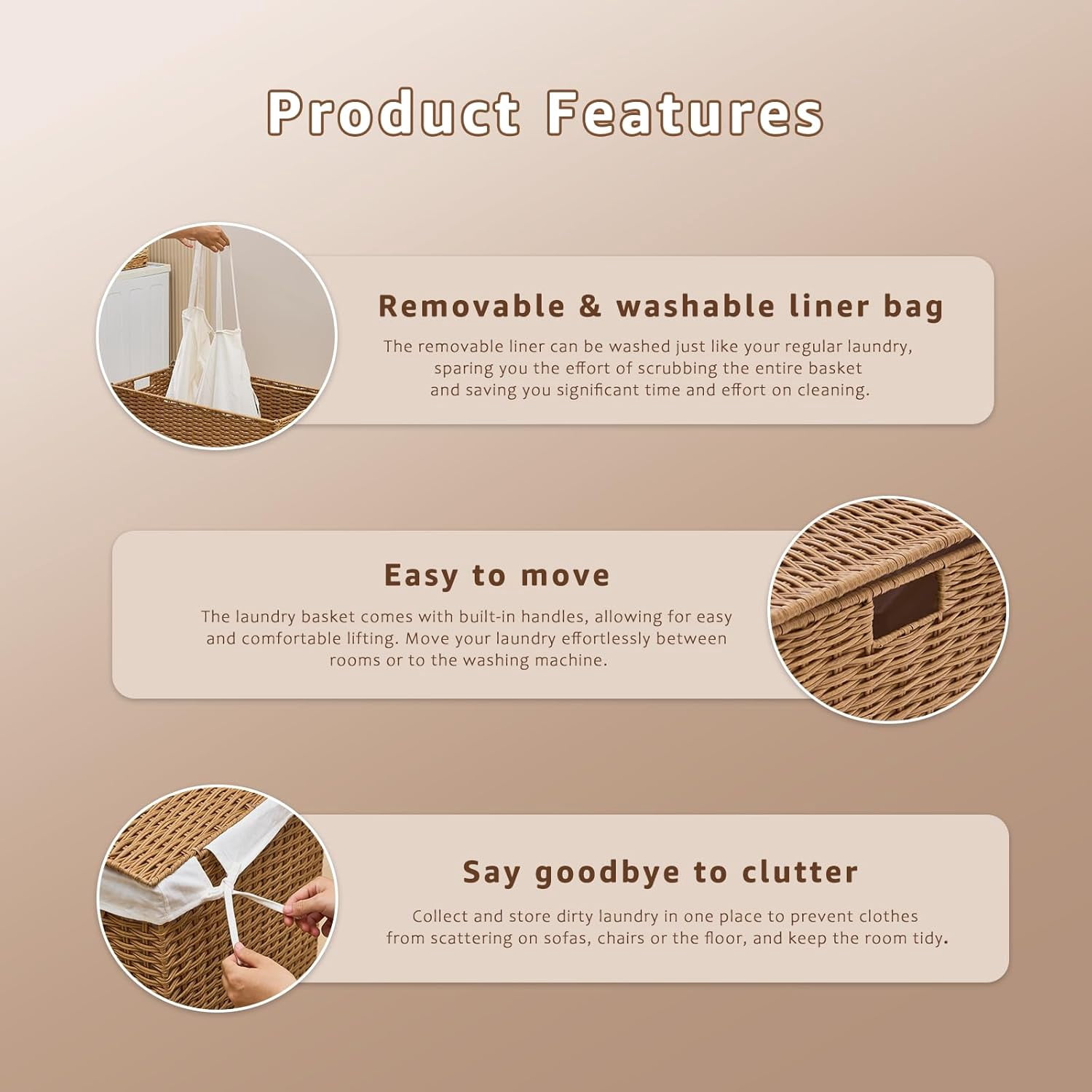 Casa Pura Furniture Adult Natural Hyacinth Wicker Heightened Feet Laundry Hamper with Lid & Removable Liner Bag, Brown