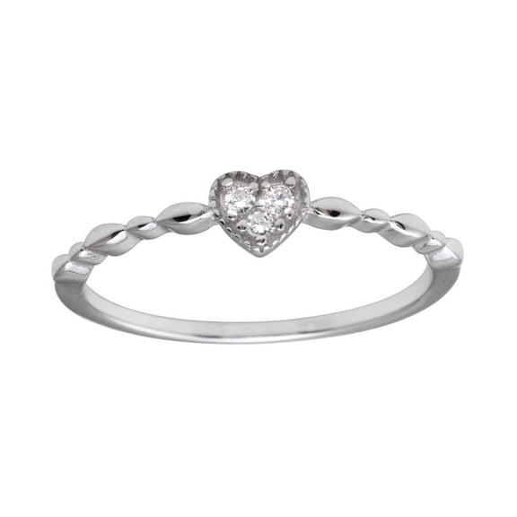 High Polished Rhodium Plated 925 Sterling Silver Heart Clear Cubic Zirconia Ring White Female Size 5