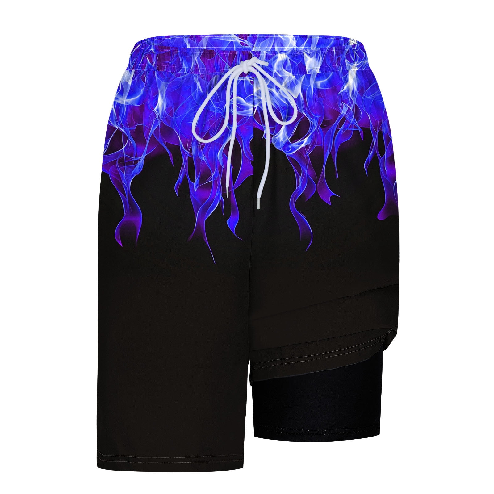Hvot&aat Mens Fashion flame Print Swim Trunks with Liner Hawaiian Quick Dry Beach Swimwear Elastic Waist Shorts