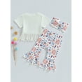 thumbnail image 4 of Bagilaanoe 4th of July Clothes for Toddler Baby Girls Short Sleeve Letter Print T-Shirts Tops + Flare Trousers + Headband 6M 12M 18M 24M 3T 4T Kid Independence Day Outfits 2pcs Long Pants Set, 4 of 9