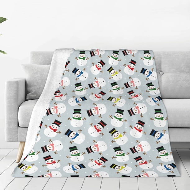 Fotbe Colorful Hat Snowman Manta de Franela Acolchonada con Estampado, Súper Suave y Esponjosa, Extra Grande para Sofá, Cama, Uso Todo el Año-50"x40"