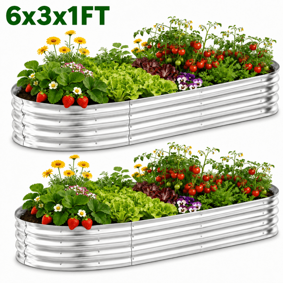 Raised Garden Bed Kit,2 Pack 6×3×1ft Raised Garden Boxes Outdoor for Vegetables and Flowers,Silver