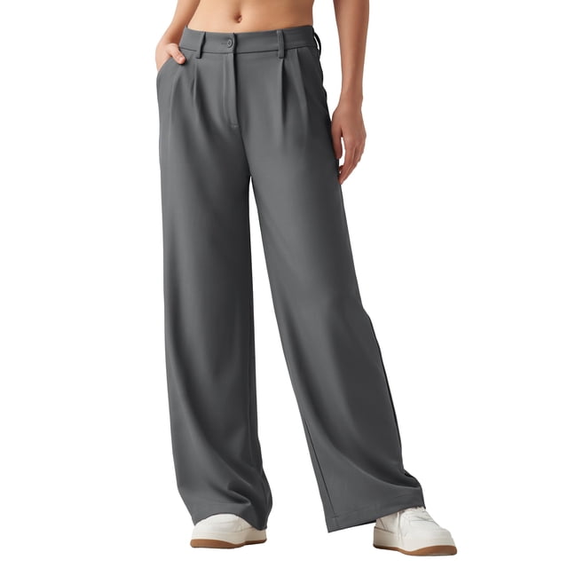 Pantalones de trabajo Willit de pierna ancha y cintura alta para mujer, color gris tinta, L