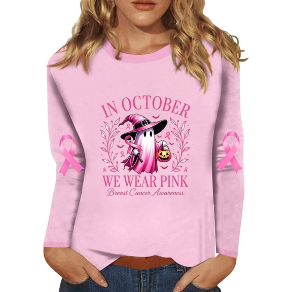 DORKASM Women's Breast Cancer Shirts Long Sleeve Breast Cancer Awareness Shirt Crew Neck Gifts Trendy Cancer Survivor Tshirt Pink Ribbon Soft Tops Pink L
