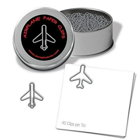 Jet Airplane Paper Clips, Tin of 40, Silver, 1 Wingspan By Aero