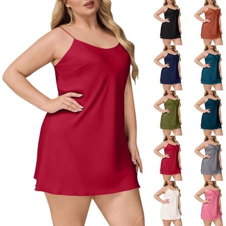 Ndbuld Shirt Dresses for Women Women s Sleeveless Solid Color Pajamas Summer Camisole Loungewear Orange Xxxxl