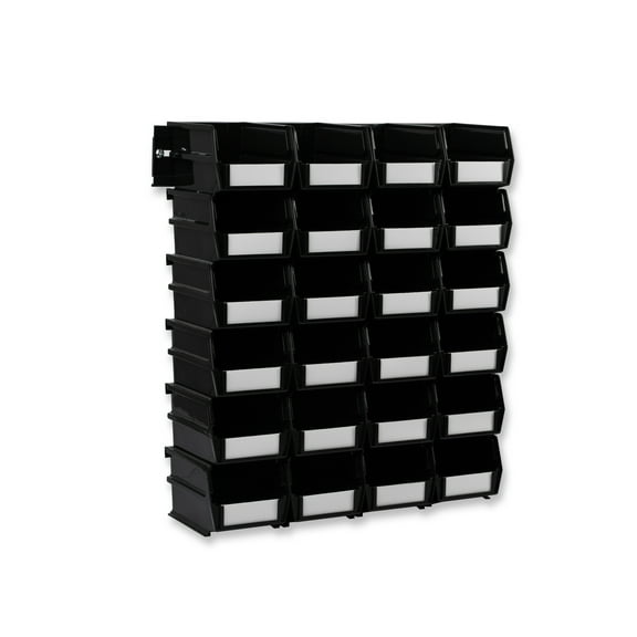 Triton Products 26 Pc Wall Storage Unit with 7-3/8 In. L x 4-1/8 In. W x 3 In. H Black Interlocking Poly Bins, 24 CT, Wall Mount Rails 8-3/4 In. L with Hardware, 2 Pk