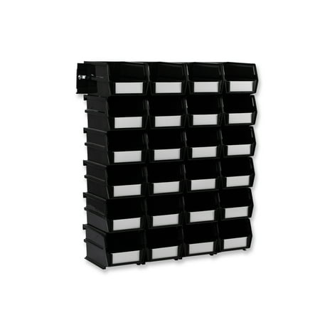 

Triton Products 26 Pc Wall Storage Unit with 5-3/8 In. L x 4-1/8 In. W x 3 In. H Black Interlocking Poly Bins 24 CT Wall Mount Rails 8-3/4 In. L with Hardware 2 Pk