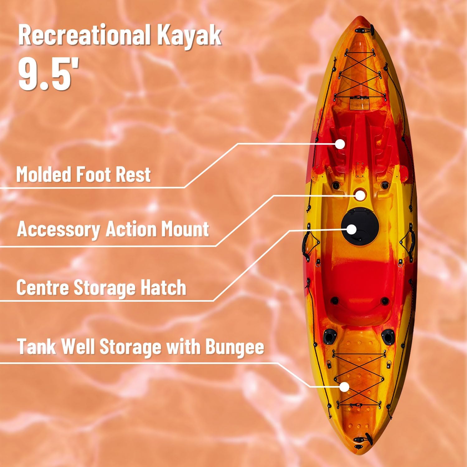 Towallmark Fishing Kayak, 9.4FT Hard Shell Kayak, Sit on Top Kayak for Adults with Paddle, Capacity of 308LBS, Hard Shell Recreational Ocean Kayak Boat