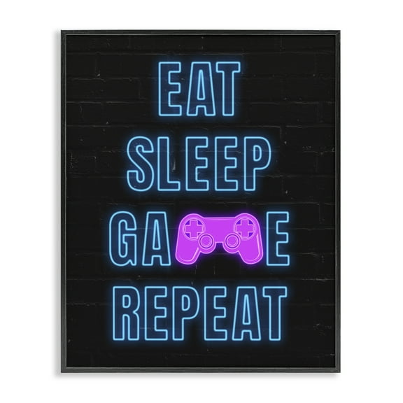 Stupell Industries Neon Gamer Lifestyle Typography Painting Black Framed Art Print Wall Art, 11 x 14