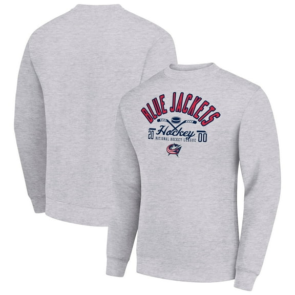 Men's Starter Heather Gray Columbus Blue Jackets Stick And Puck Logo Fleece Pullover Sweatshirt