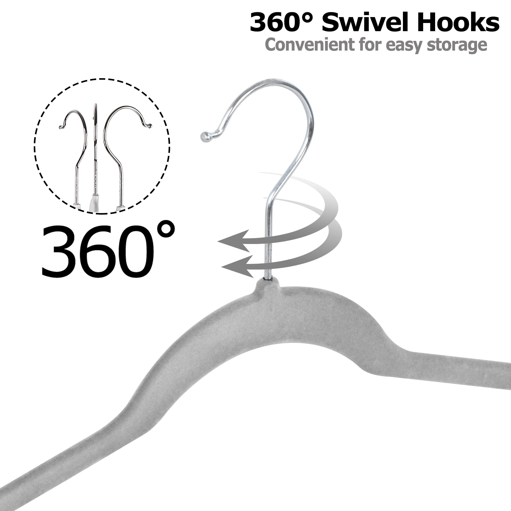 ZENY Clothes Hangers Set Flocked Velvet No-slip Durable Coat Jacket Hangers Space Saving Hangers(100pcs, Gray, Velvet)