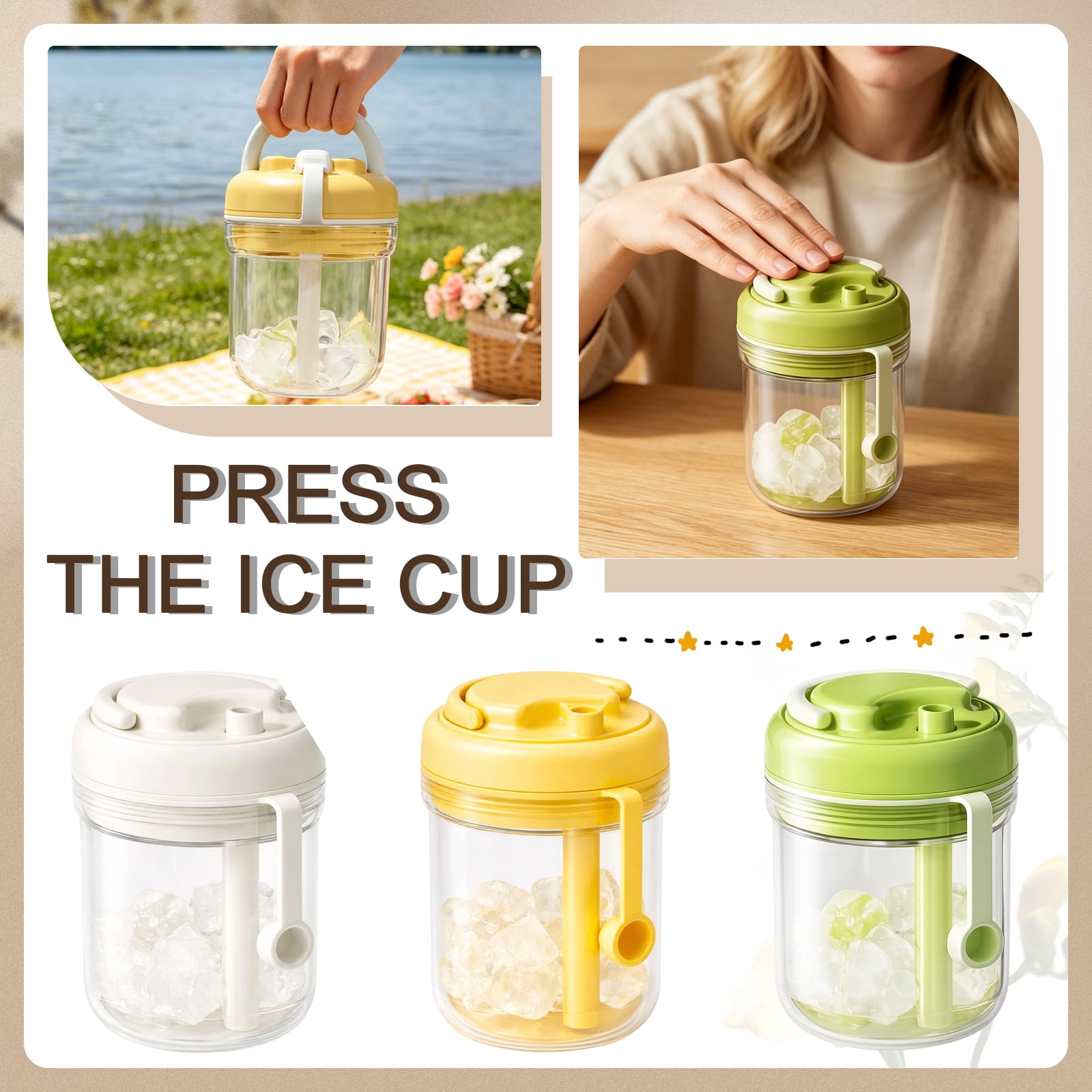 3-In-1 Ice Maker Water Cup Green 18.6 Oz Portable Ice Making Tumbler For Outdoor Travel Camping 1 Pack