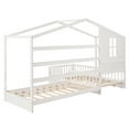thumbnail image 5 of L-Shaped House Platform Bed with Roof & Window, Solid Wood Twin Size Corner Platform Bed Frame with Fence, Multifunctional Twin Playhouse Floor Bed Tent Bed for Boys Girls, No Box Spring Needed, White, 5 of 7